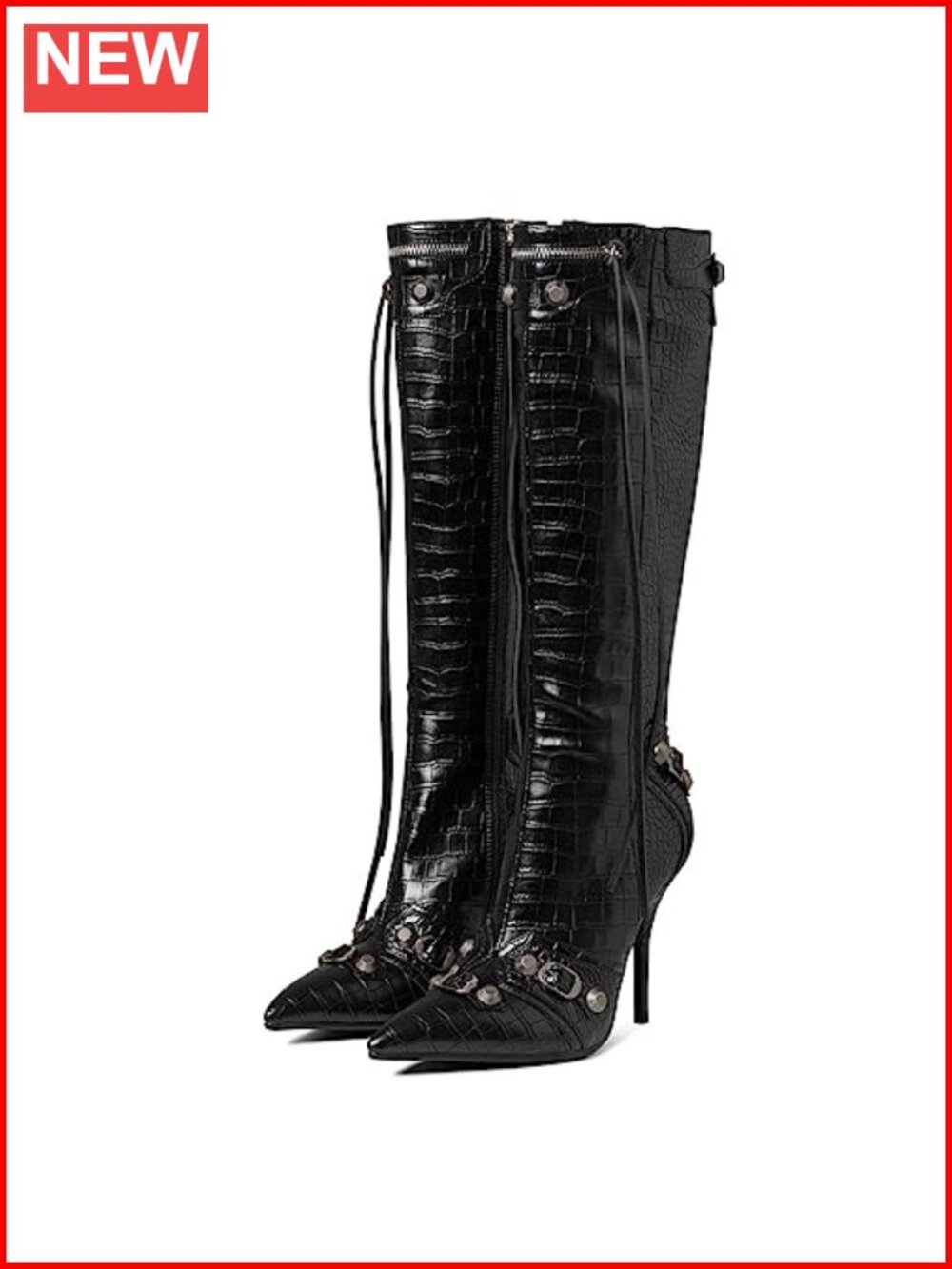 Knee High Stiletto Heel Boots Pointed Toe Studded Tassel Party Dress Shoes